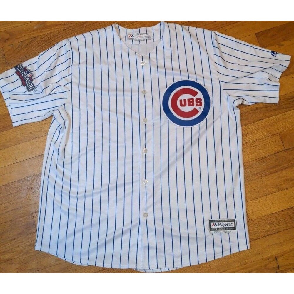 Majestic Chicago Cubs CoolBase Pinstripe Jersey XL w/2016 Postseason Patch Rare